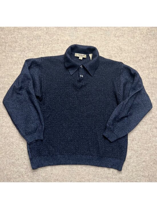 Pronto Uomo Other - Vintage Pronto Uomo Blue Merino Wool Polo Sweater Solid Lightweight Medium Italy